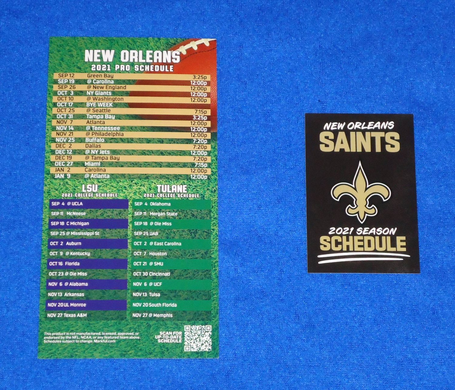 2021 NEW ORLEANS SAINTS SCHEDULE REFRIGERATOR MAGNET TULANE LSU ...