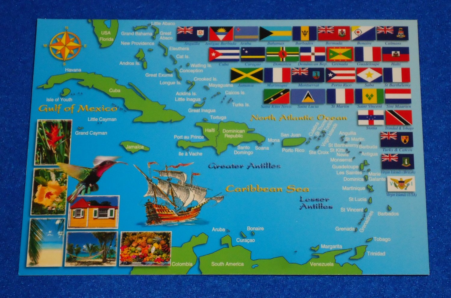 BRAND NEW SUPERB CARIBBEAN ISLANDS GREATER/LESSER ANTILLES NATION FLAGS POSTCARD