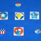 3 BRAND NEW SENSATIONAL PATRIOTIC BUTTON PIN SET COLLECTIBLES + BONUS STICKERS