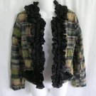 Dizzy Lizzie Women's Blazer Small Patchwork Plaid Green Blue Open Front Jacket