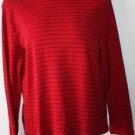 WOMEN'S LAUREN BY RALPH LAUREN KNIT SWEATER RED WITH BLACK STRIPES M MEDIUM