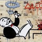 Alec Monopoly Abstract Handcraft HUGE Oil Painting on Canvas Smoking 24x36"