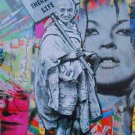 Mr Brainwash Gandhi love quote Bansky Abstract Oil Painting on Canvas 24x36"