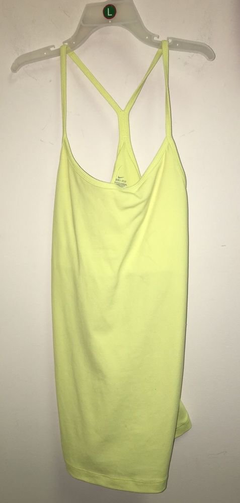 Women's Yellow Nike Dry Fit Athletic Tank Top Spaghetti Strap Built In Bra
