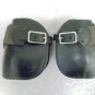 European black leather hard shell open front hind ankle boots Stainless buckles