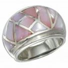 Sterling Silver Mosaic Pink Shell Dome Ring Size 7