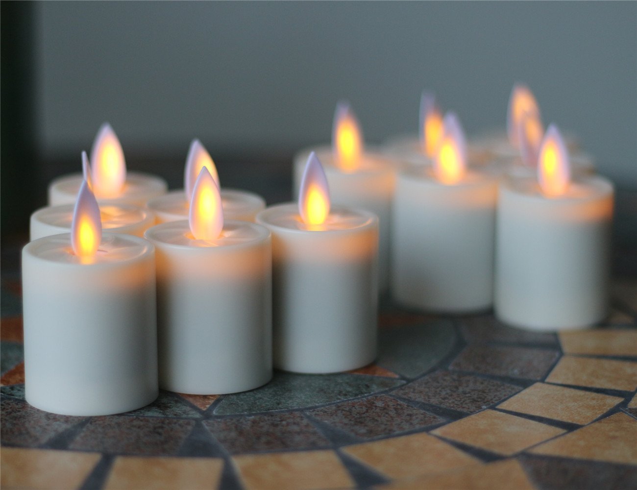 Remote Ready 1.5" X 2.6" Dancing Flame Pillar LED Tea Lights Candles,SET OF 12