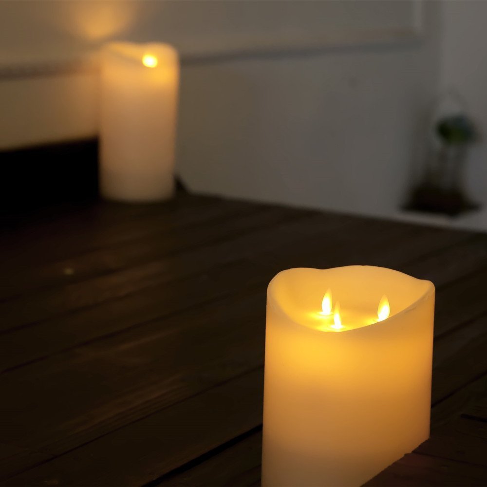 9.2"Huge Dancing Wick Battery Operated Wax Pillar Candle with Timer , Ivory
