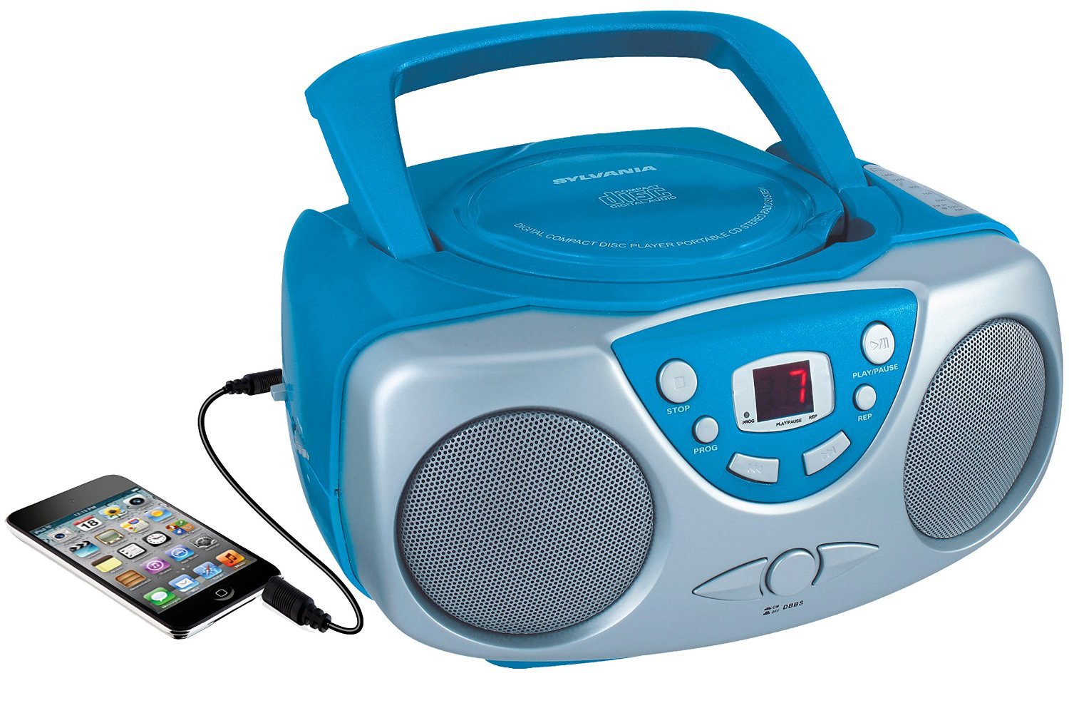 Sylvania SRCD243 Portable CD Player with AM/FM Radio, Boombox (Blue)