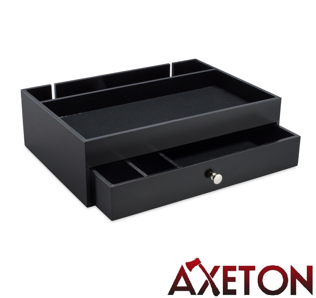 Axeton Electronic Valet Charging Caddy Station Wooden Drawer Organizer