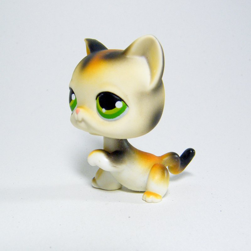 Littlest Pet Shop 27 CALICO CAT Raise Paw Green Eyes & Accessory Rare!