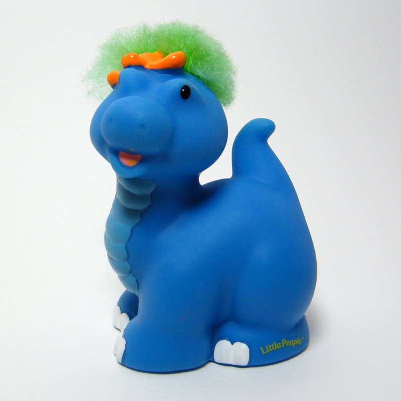 Fisher Price Little People Lil' Dino BRONTOSAURUS Blue Dinosaur Green Hair