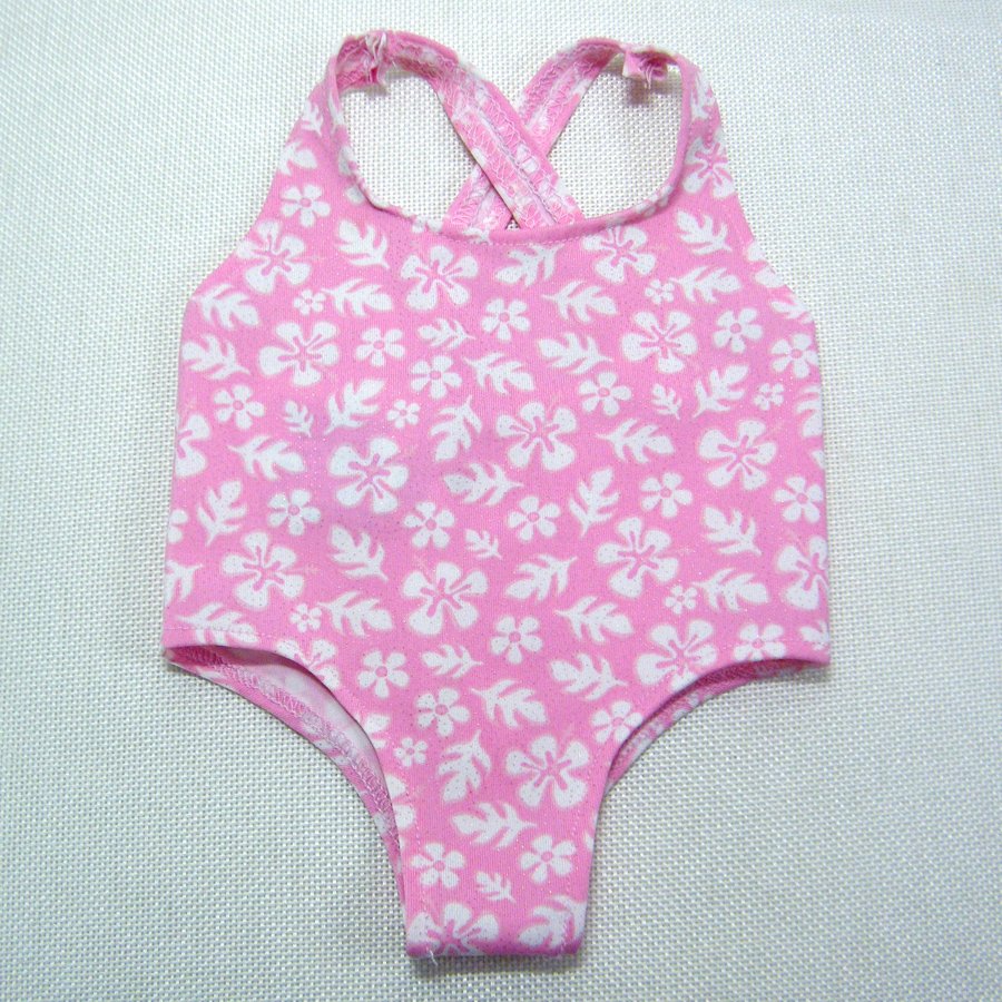 Build A Bear Pink & White SWIMSUIT One Piece Glitter Flowers Floral