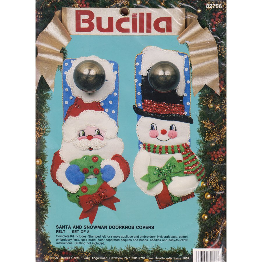 Bucilla 82756 SANTA & SNOWMAN Doorknob Covers Felt Kit 1991 OOP