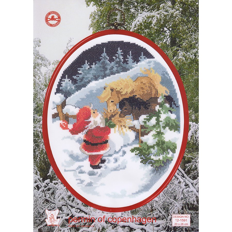 Permin 12-1591 SANTA AND PONIES Christmas Collection Cross Stitch Kit