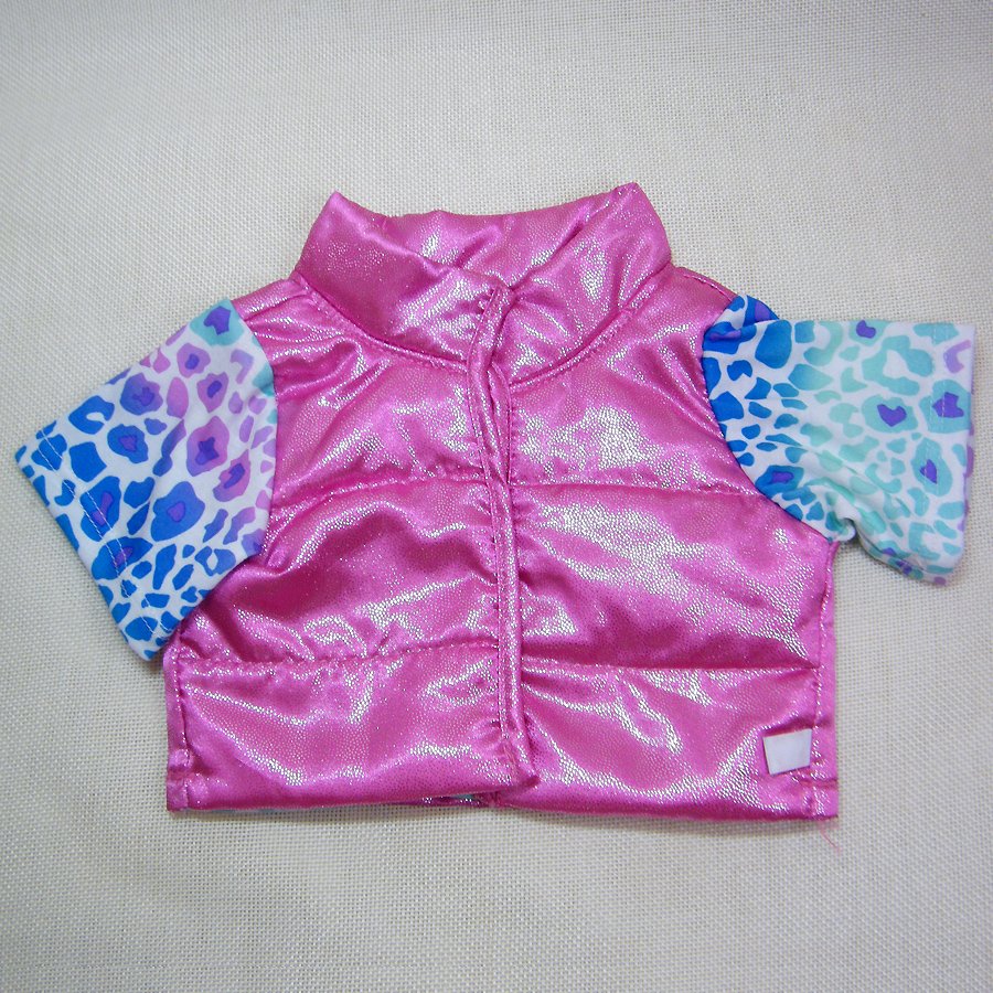 Build A Bear Pink Sparkle Puffy Vest Jacket with Blue Pattern Top One-piece