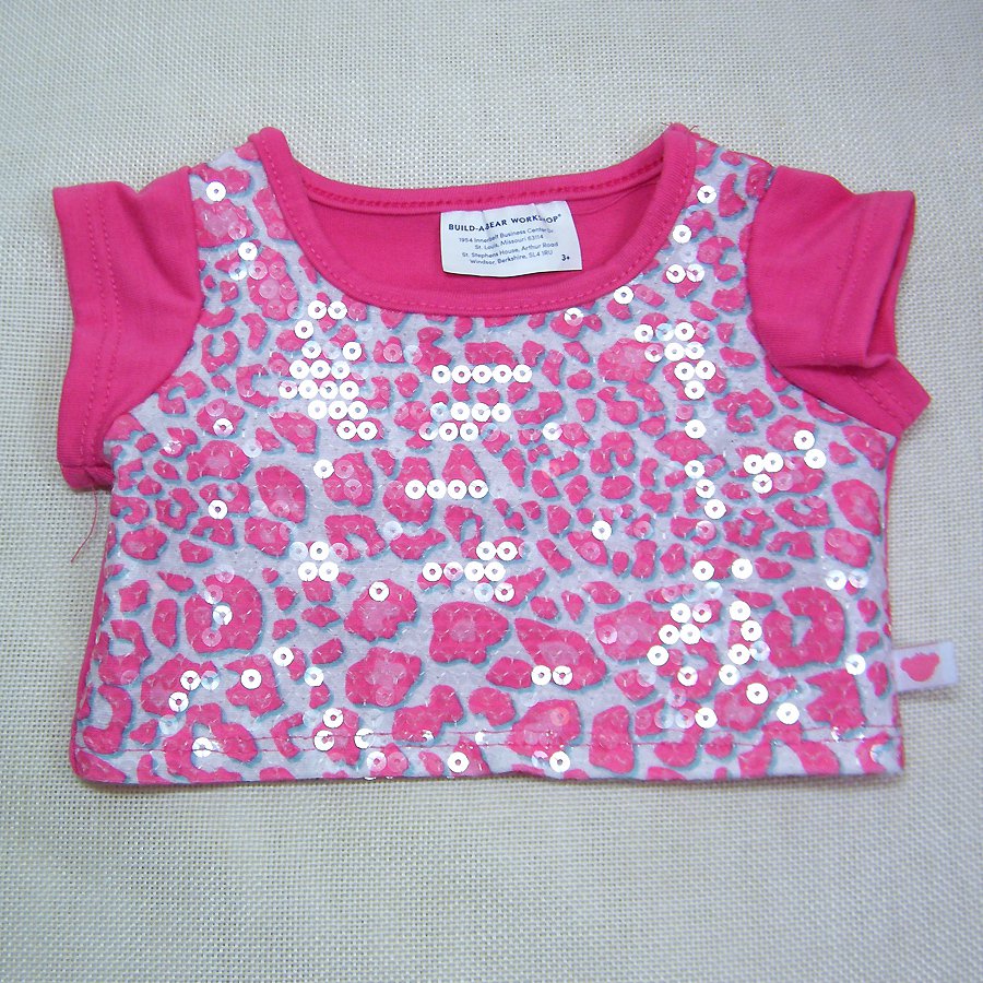 Build A Bear Pink Top w Rock Pattern & Clear Sequins on Front