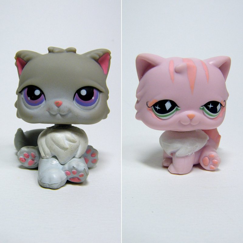 Littlest Pet Shop # 723 Pink PERSIAN Kitten Diamond & Star Eyes & # 251 Grey CAT