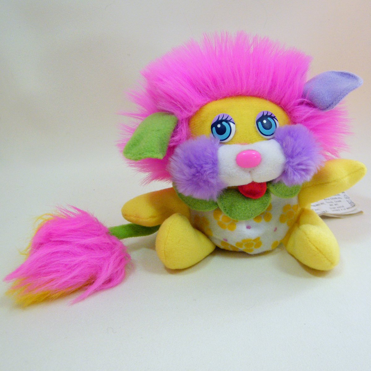 Vintage FLOWER Popples BUTTERCUP with Magenta Hair, Yellow Body TCFC