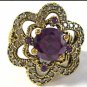Silver ring with ametysts with bronze ornaments
