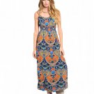 Orange and Blue Double Side Slit Smocked Empire Waist Maxi Dress Size S Orange and Blue Double Side Slit Smocked Empire Waist Maxi Dress Size S