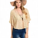 Beige Front and Back V-Neck Open Knit Crop Top Size S