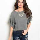 Dark Gray Flutter Sleeve High Low Top Size S