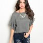 Dark Gray Flutter Sleeve High Low Top Size S