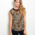 Brown Leopard Animal Print Blouse W/ Side Ruching Size M