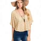 Beige Front and Back V-Neck Open Knit Crop Top Size M