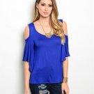 Royal Blue Cold Shoulder Top W/ Flutter Sleeves Size M