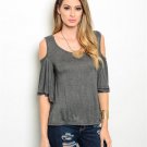 Charcoal Cold Shoulder Top W/ Flutter Sleeves Size M