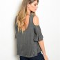 Charcoal Cold Shoulder Top W/ Flutter Sleeves Size L