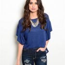 Indigo Flutter Sleeve High Low Top Size M