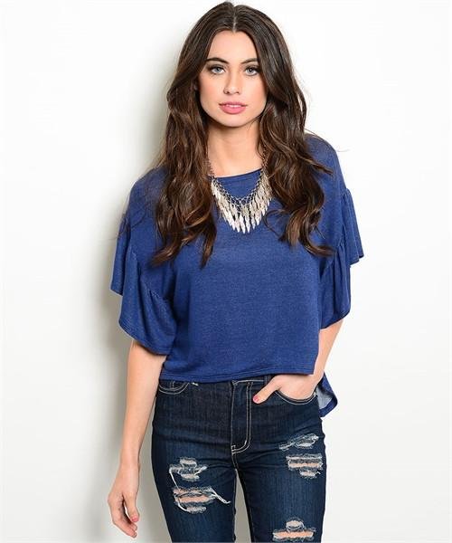 Indigo Flutter Sleeve High Low Top Size L