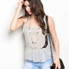 White W/ Black Polka Dots and Mesh Back Peplum Blouse Size L