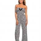 Black and White Fitted Wide Leg Flounce Bib Halter Jumpsuit Size XL