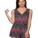Black and Coral Chevron Print V-Neck Romper Size M