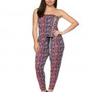Black and Coral Printed Halter Tie Waist Tube Jumpsuit Size L