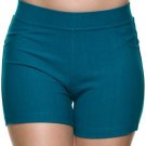 High Waist Faux Denim Jean Ponte Shorts | Teal S/M