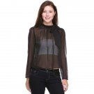 Black and Berry Colored Polka Dot Chiffon Tie Neck Blouse M