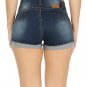 Dark Blue Destroyed Denim Cuffed Hem Jean Shorts Size 30