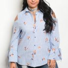 Plus Size Cold Shoulder Pin Stripe Floral Button Up Top Size 3X Plus Size Cold Shoulder Pin Stripe Floral Button Up Top Size 3X