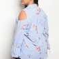 Plus Size Cold Shoulder Pin Stripe Floral Button Up Top Size 3X