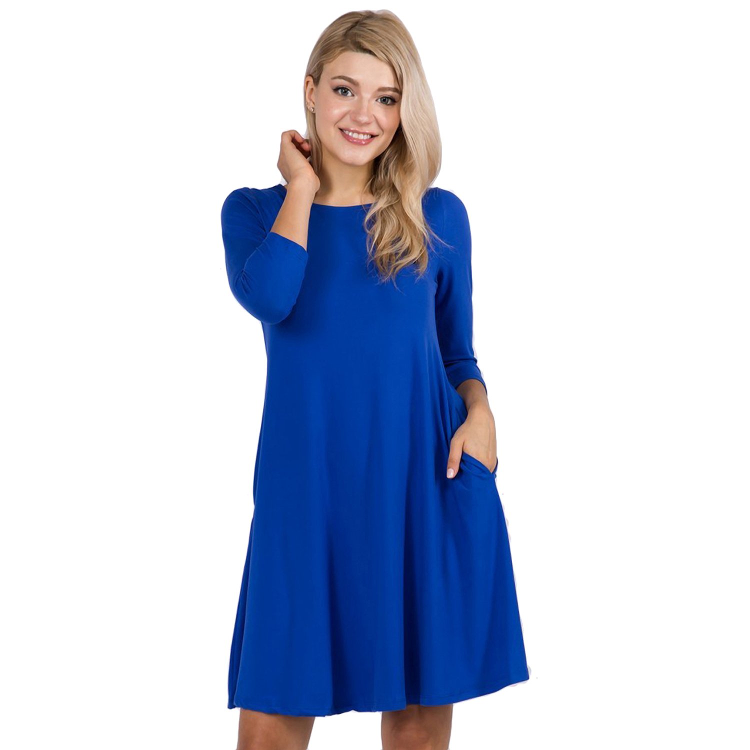 Women's Three-Quarter Sleeve Swing Dress/Royal Blue/S