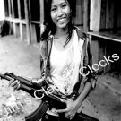Beautiful Vietcong Girl Soldier with AK-47 Black & White Poster-Vietnam
