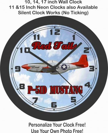 P-51D MUSTANG RED TAILS WORLD WAR II AIRPLANE WALL CLOCK-FREE USA SHIP