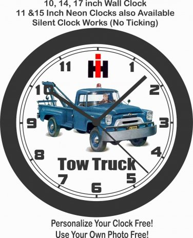 INTERNATIONAL TOW TRUCK WALL CLOCK-ADD BUSINESS NAME FREE!