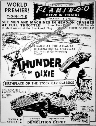 Flamingo Drive-In Theatre Thunder In Dixie Stock Car Racing Poster-Free US Ship!