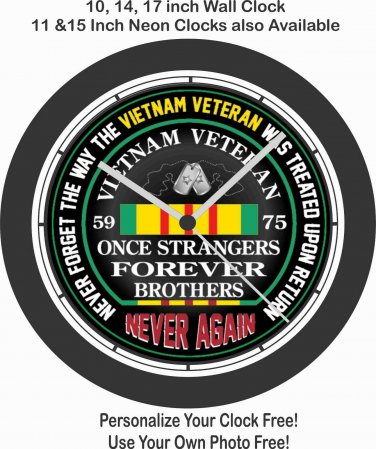 Never Forget Vietnam Veteran Wall Clock-Free USA Ship!